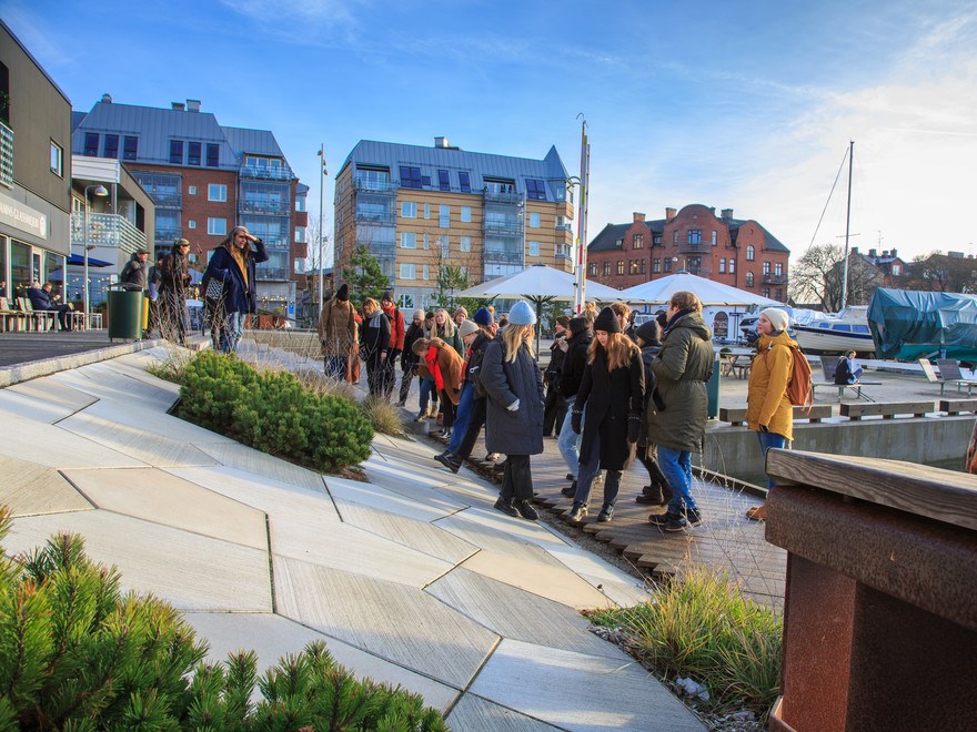 People gathering in urban environment
