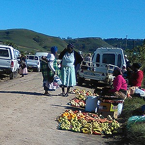 Market alung village road in South Africa