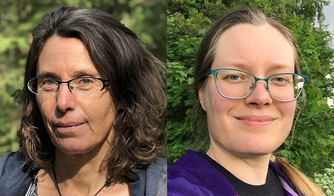 Anna-Lena Axelsson (till vänster) och Inka Bohlin (till höger), koordinator respektive biträdande koordinator för program Skog. Foto.