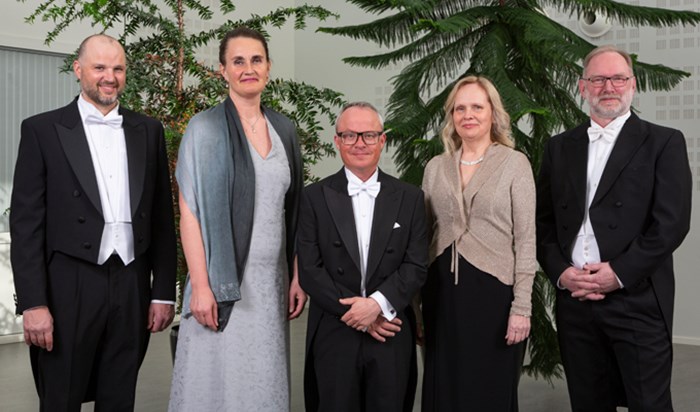 New professors: Michael Gundale, Sylvia Larsson, Tommy Lundgren, Hannele Tuominen, Dag Fjeld. Photo: Andreas Palmén