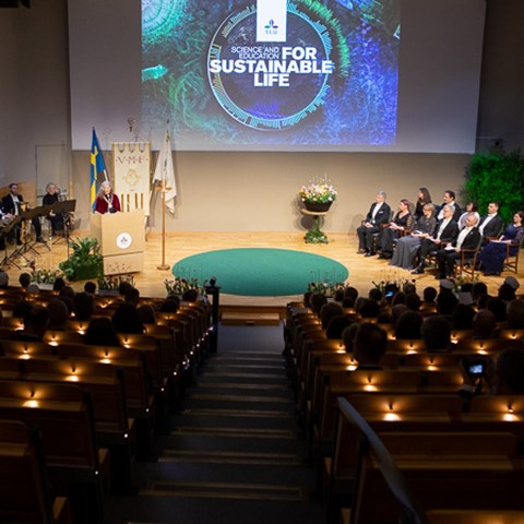 Bild av scenen vid professorsinstallationen vid SLU i Uppsala.