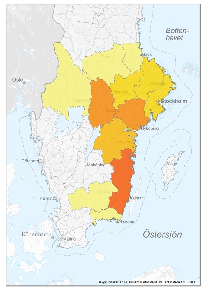 Länskarta över Svealand och Götaland. Bild.