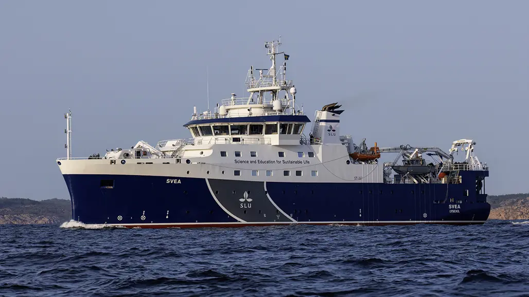 Research vessel Svea from the side, at sea