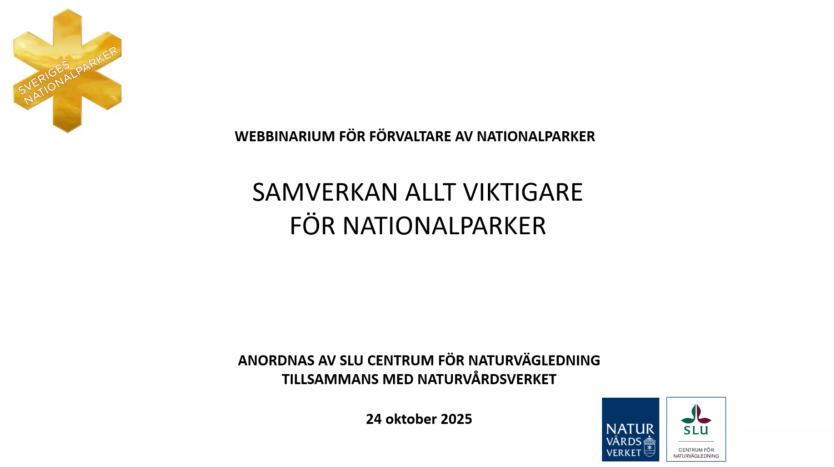 Bild med text om webbinariet "Samverkan allt viktigare för nationalparker"