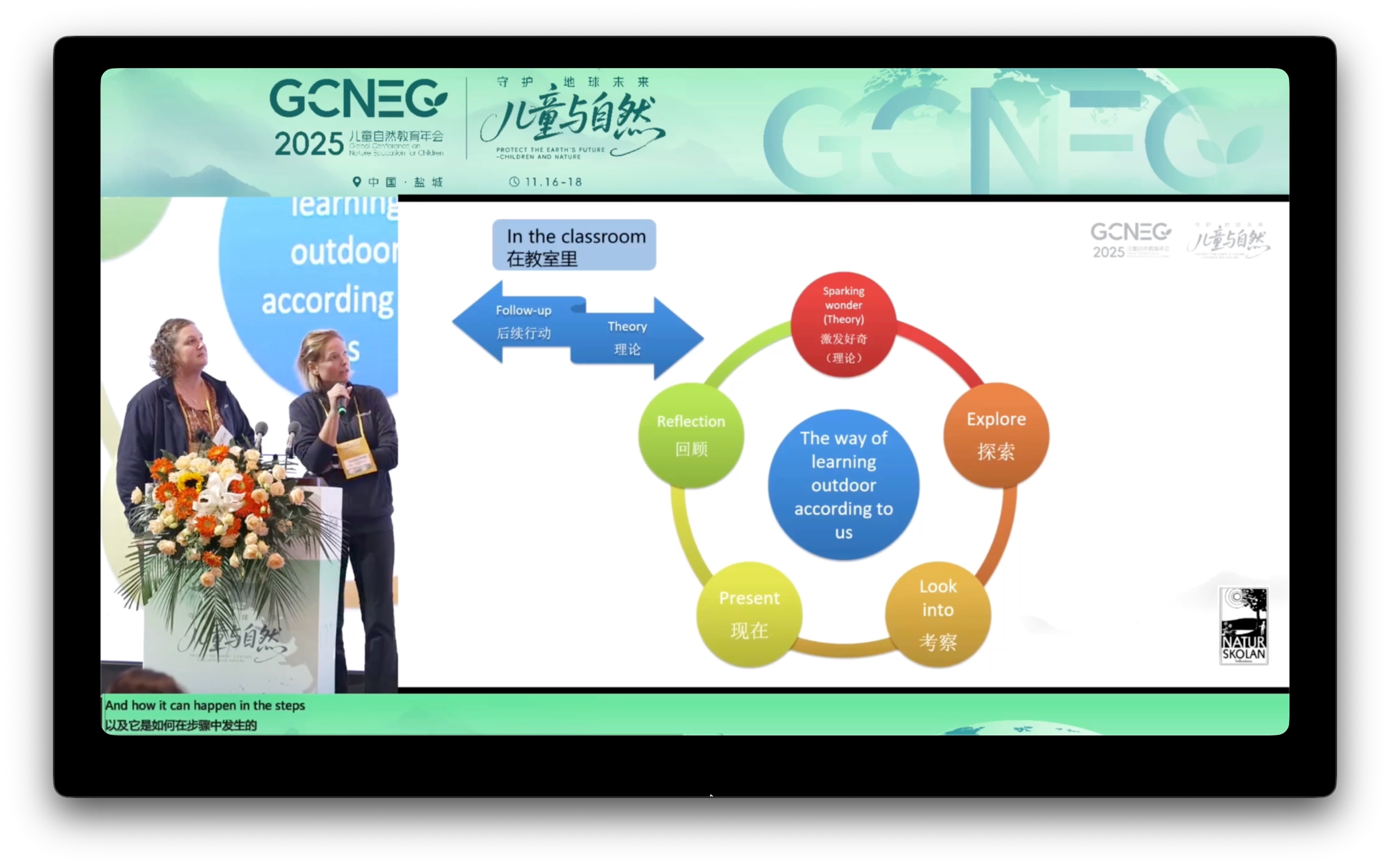 Två kvinnor håller i en presentation