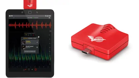 Ultraljudsdetektor ansluten till surfplatta.