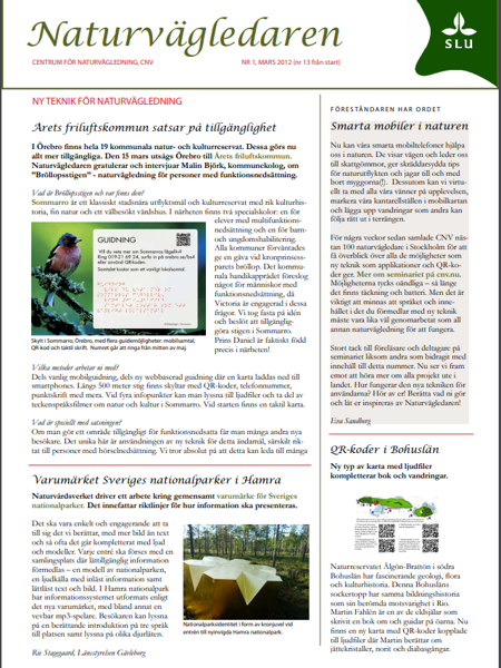 Nyhetsbrevet Naturvägledaren från 2012 med tema natur och teknik