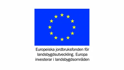 EU-logotyp. Europeiska jordbruksfonden för landsbygdsutveckling, Europa investerar i landsbygdsområden. Färgbild.