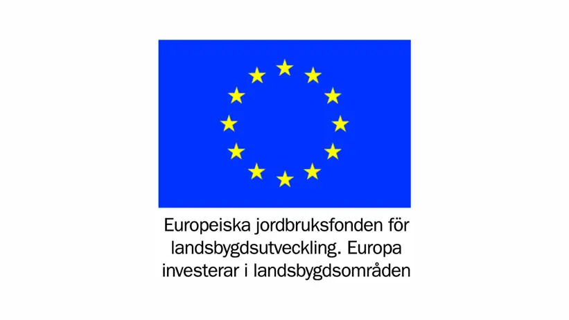 EU-logotyp. Europeiska jordbruksfonden för landsbygdsutveckling, Europa investerar i landsbygdsområden. Färgbild.
