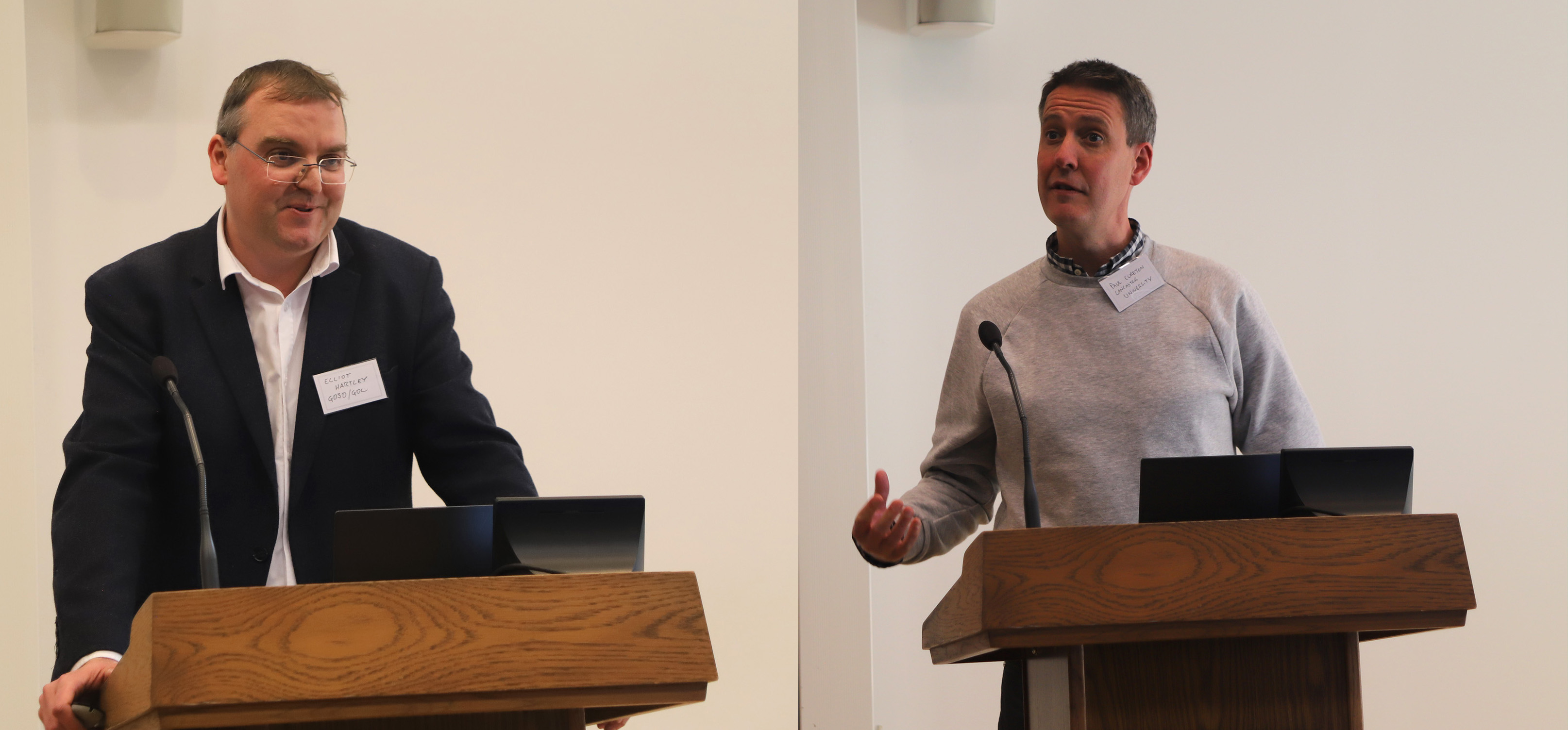 Två forskare som talar