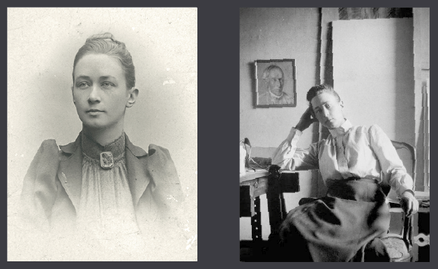 Gamla svart-vita bilder på Hilma af Klint 