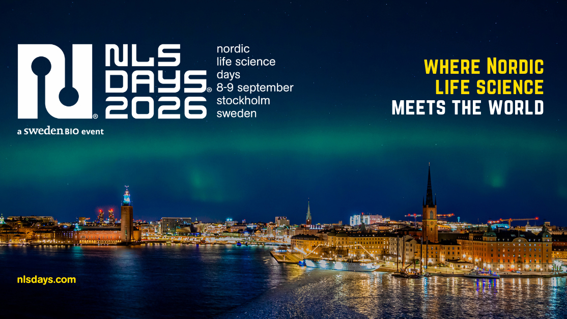 A banner for NLSDays 2026 with a view of Stockholm by night. Photo.