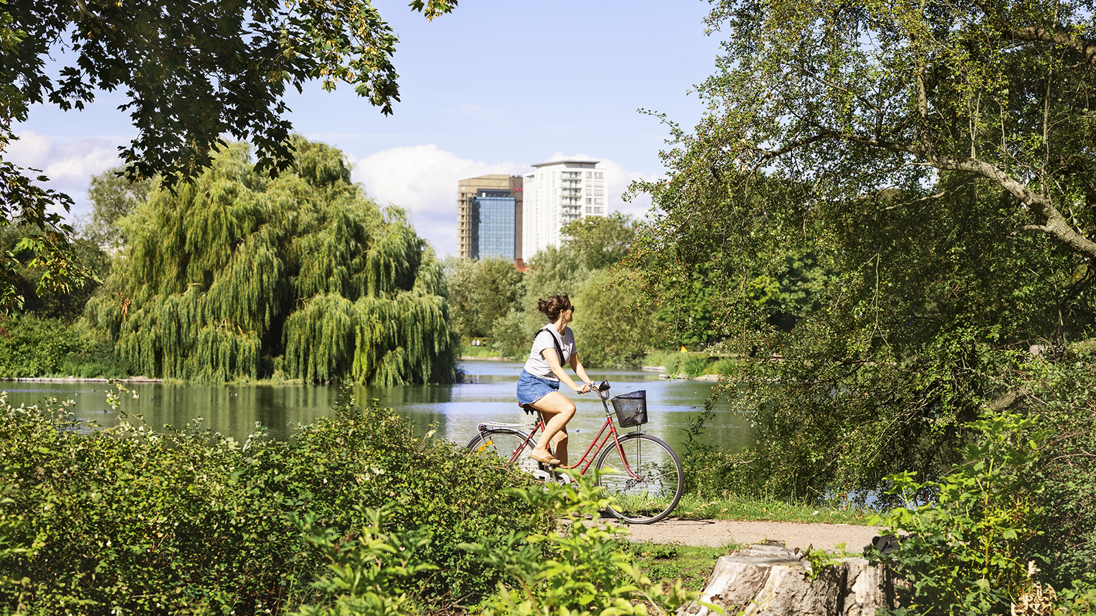 Person cyklar i park