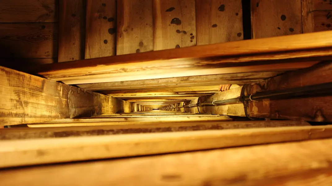 Staircase in wood, view from above