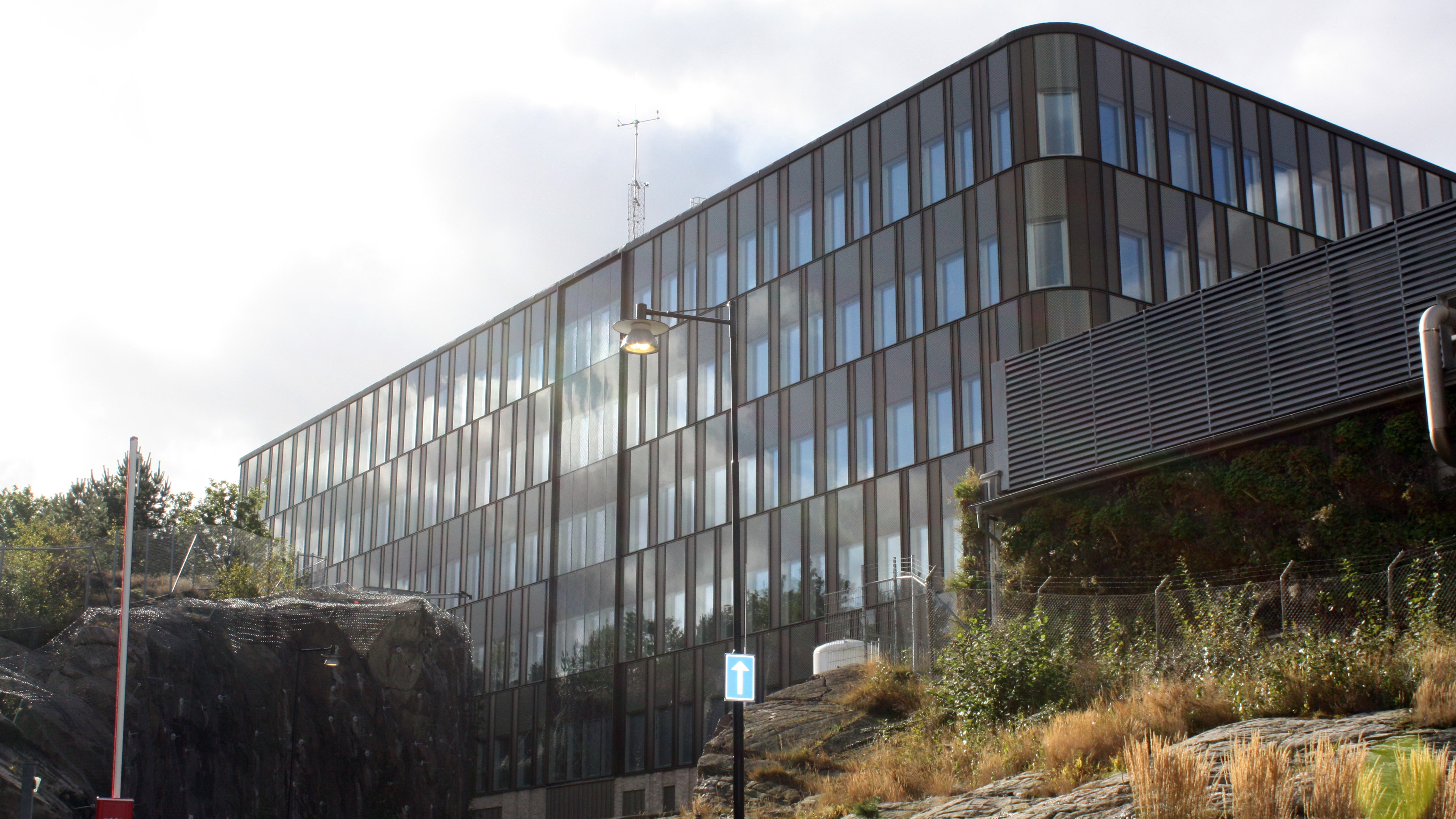 The exterior of the building in Gothenburg that THV is located in. A brown, rectangular building with many windows.