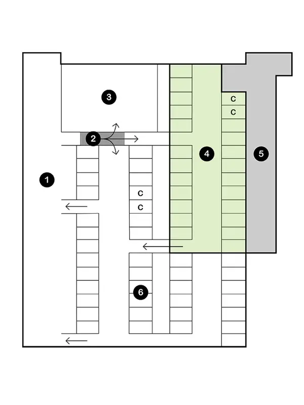 Ritning (planskiss) över hur stallet var planerat under omgång 2 i projektet.