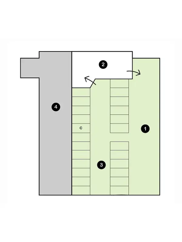 Ritning (planskiss) över hur stallet var planerat under omgång 6 i projektet.