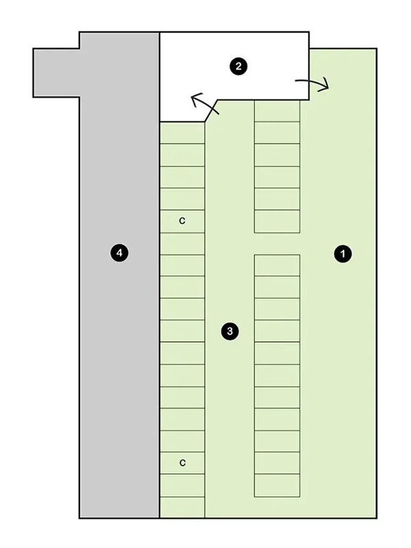 Ritning (planskiss) över hur stallet var planerat under omgång 5 i projektet.
