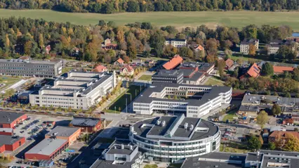 Aerial view of parts of Campus Ultuna in Uppsala. Photo.
