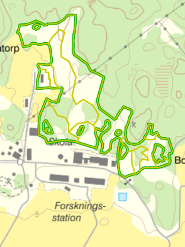 Karta från Jordbruksverkets databas över ängs och betesmarker i Sverige (TUVA) som visar marken som fått namnet "Anders Walls hage".