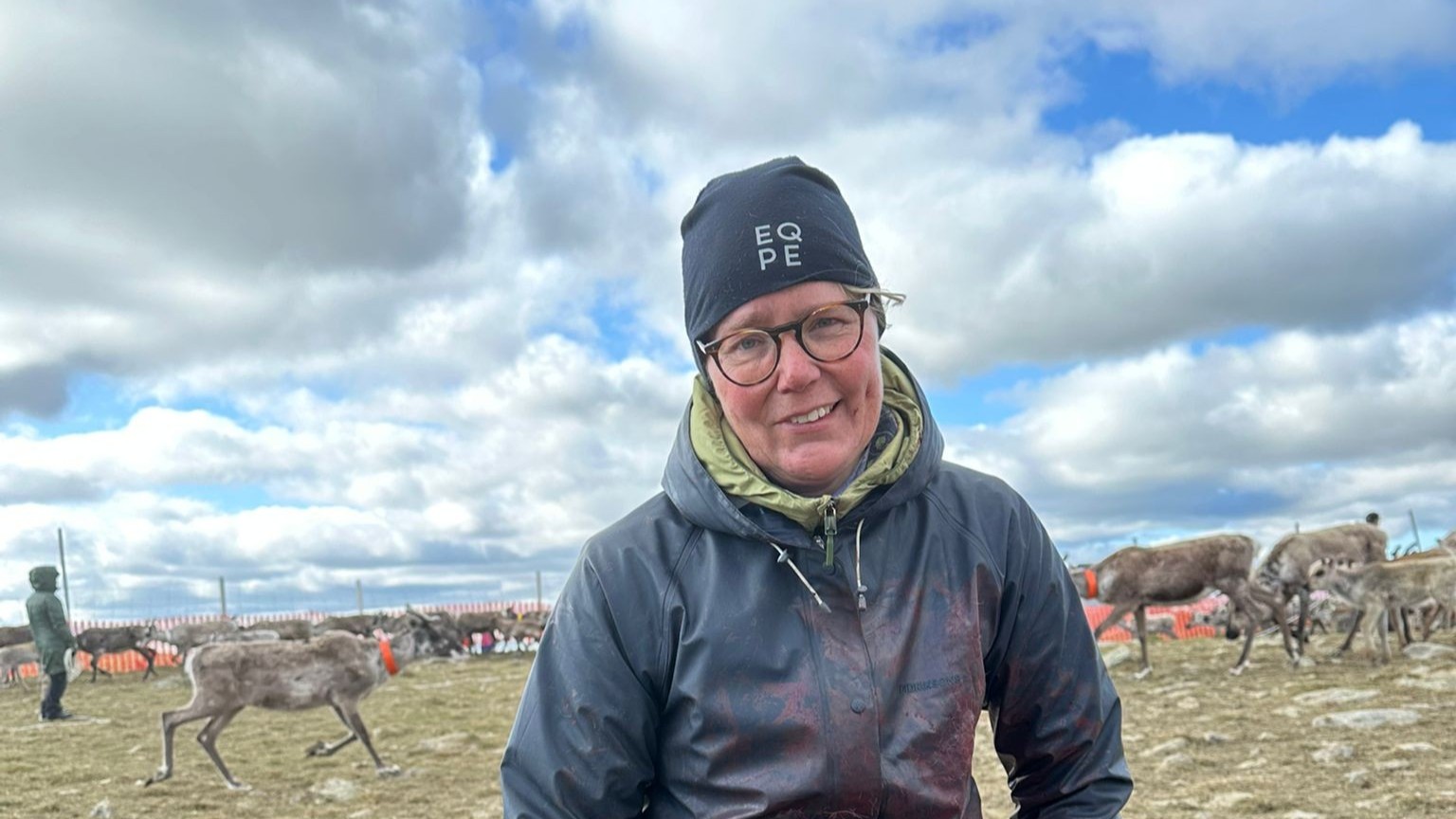 Portrait picture with reindeers in the background