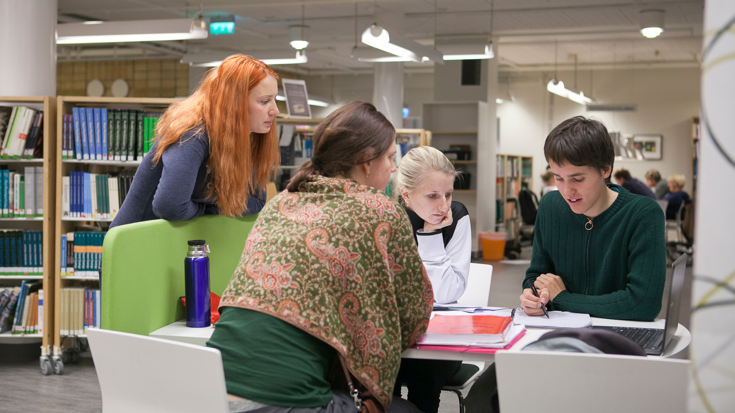 Studenter i Skogsbiblioteket, SLU i Umeå. 