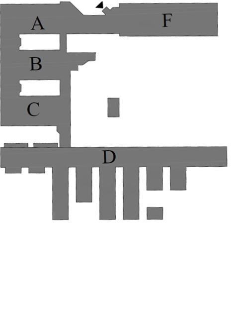 Planskiss över huskropparna på Ekologicentrum. Illustration.